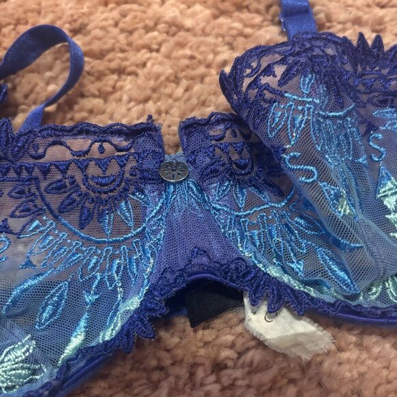 Vintage Chantelle Blue Lace Charm Bralette Womens Sz C / Sexy Sleepwear - Picture 2 of 5